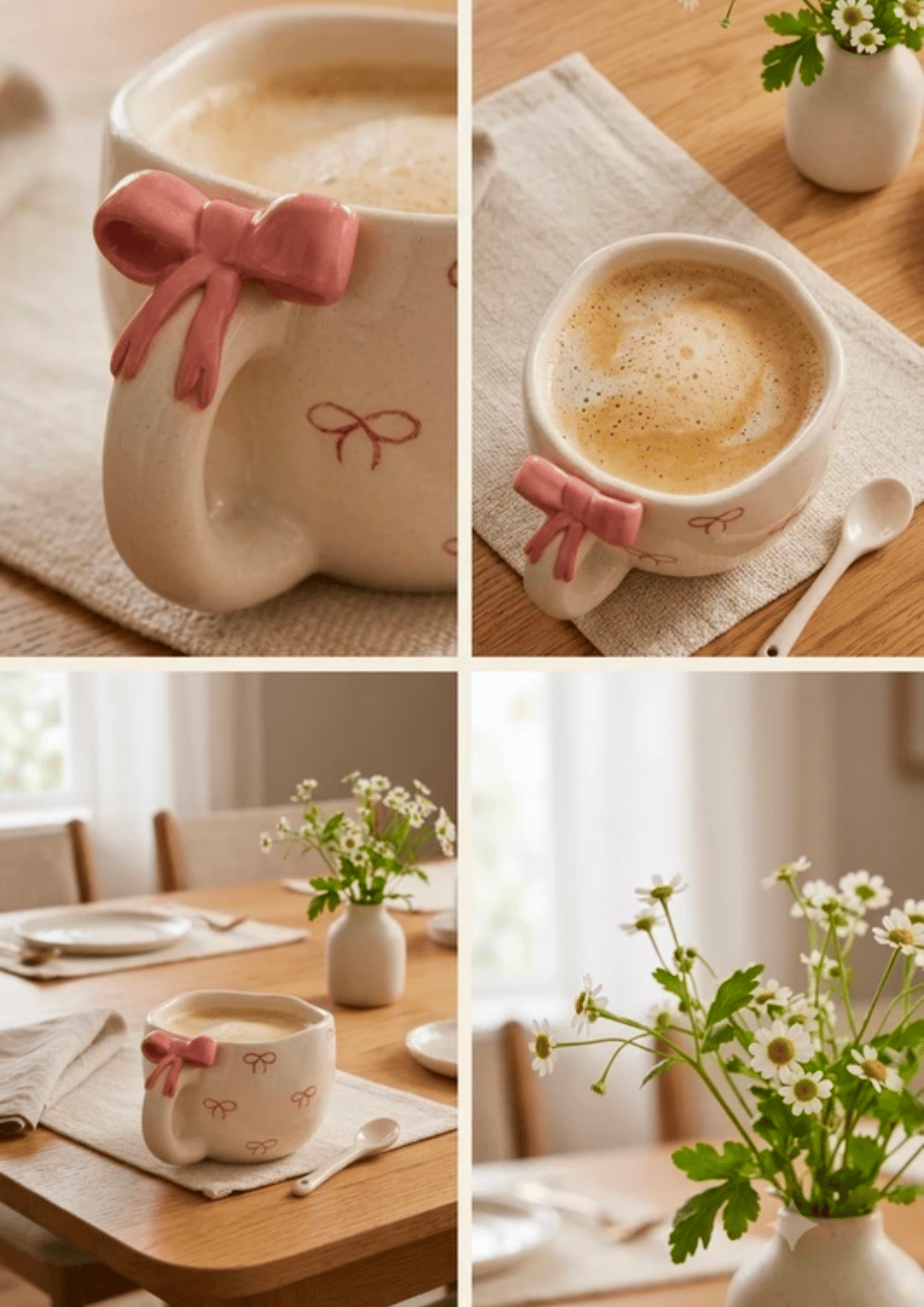 Set of 2 Ceramic Bow Handle Mugs