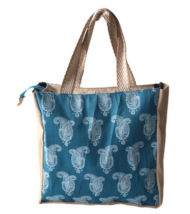 Blue Paisley Print Jute Tote Bag Blue Paisley Print Jute Tote Bag