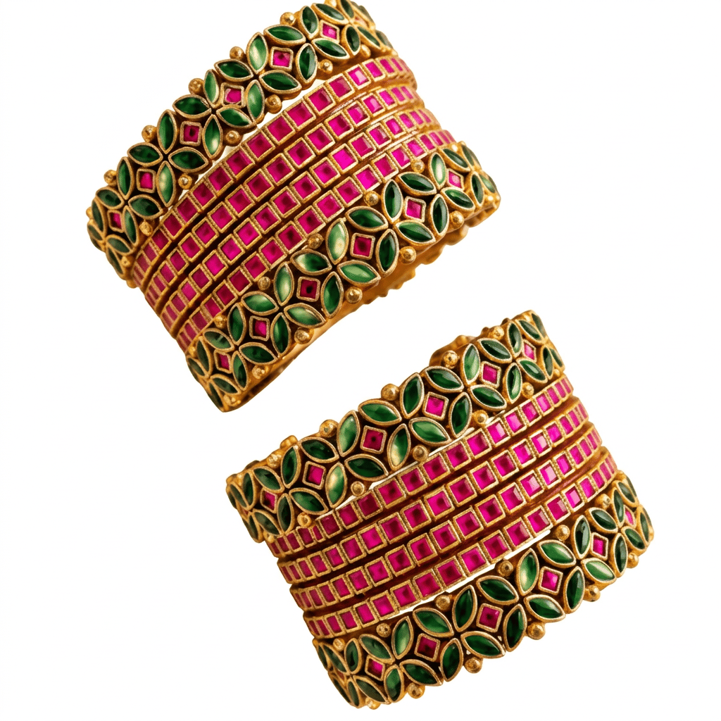 Traditional Gold Plated Kundan Meenakari Bangle Set