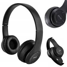 p47 Foldable Bluetooth Headphones with Built-in Mic, AUX Port & On-Ear Soft Cushions