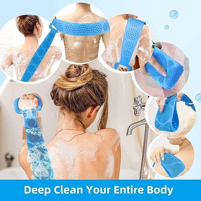 Long Handle Silicone Bath Body Scrubber Brush for Shower & Back Cleaning