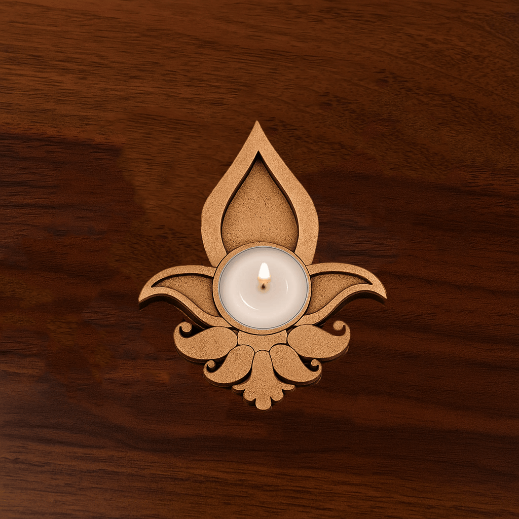 Dbeautify's Pallavam MDF T-Light Holder – Flame Shaped Stand for Diwali & Pooja Decor - Pooja Needs | Buy online on ZillyBuy