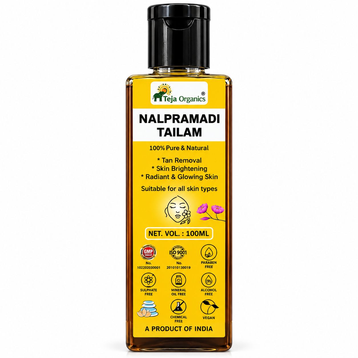 Nalpamaradi Tailam 100ml | Ayurvedic Skin Brightening Body Oil | Tan Removal, Pigmentation Care, Skin Glow | Turmeric Infused Oil | No Mineral Oil, No Parabens