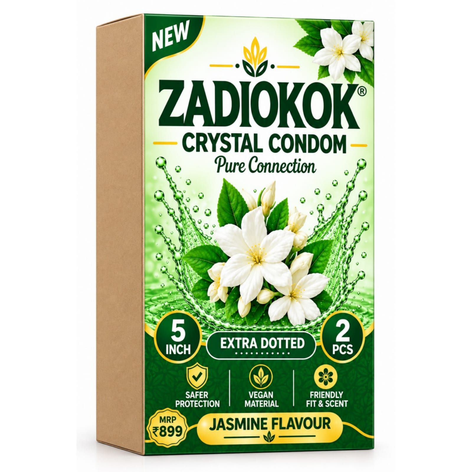 Zadiokok 5 Inch Crystal Condom with Extra Dotted Green Jasmine Flavour, Reusable & Comfortable Fit (2 Pcs Set)