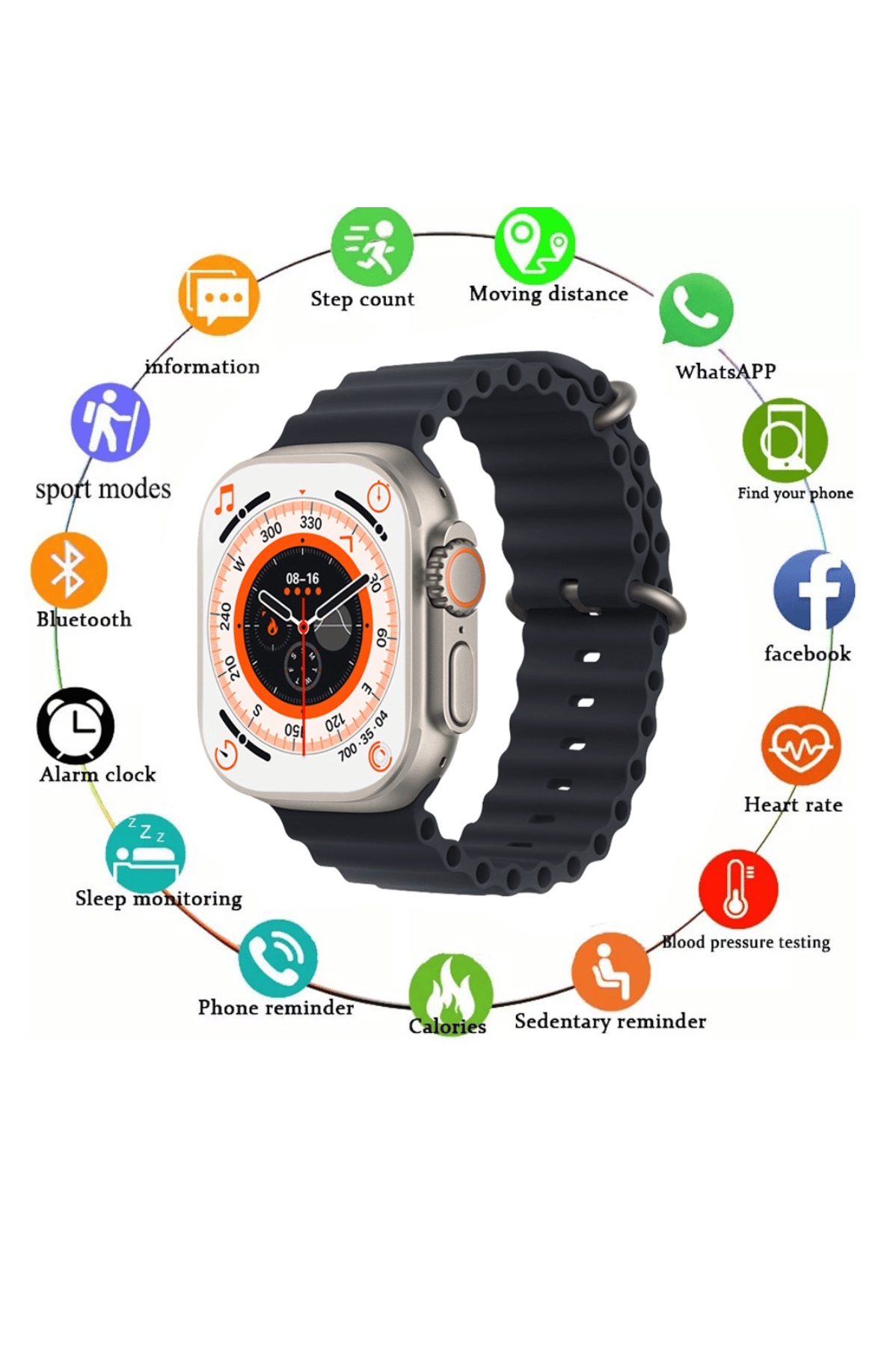 T800 Ultra Smart Watch Largest and Brightest Display Deep Waterproof With Video Controlling Assistant Wireless Fast Charging, BIGGER SCREEN SHOW MORE, Bluetooth