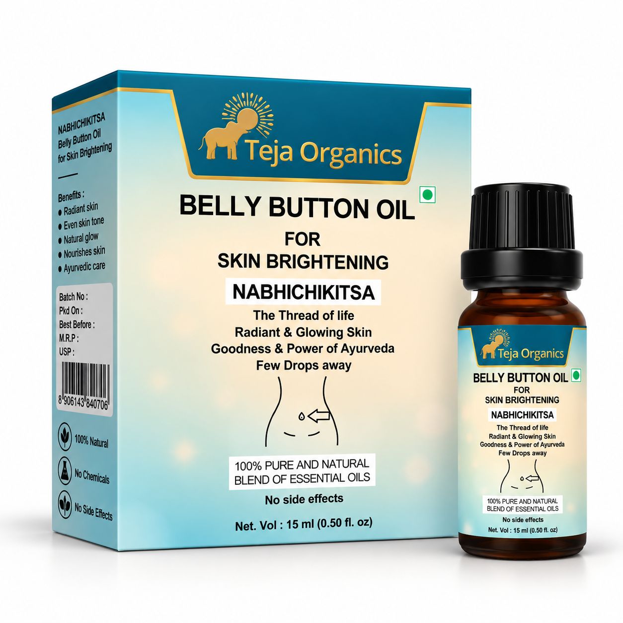 Belly Button Oil for Skin Brightening 15 ml | Moisturizing | Nabhi Oil Herbal Blend |  Clear, radiant, and brighter-looking skin.