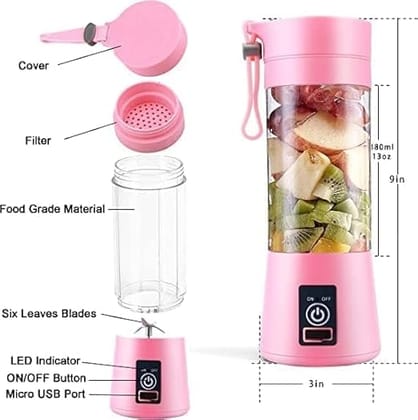 Portable Pink USB Rechargeable Blender, 380ml