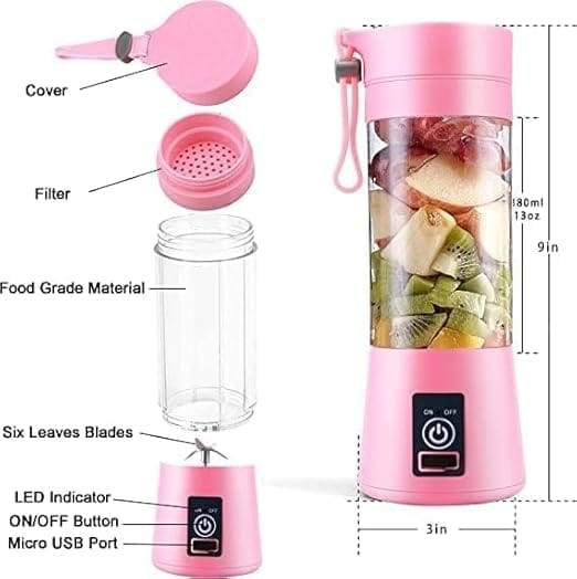 Portable Pink USB Rechargeable Blender, 380ml