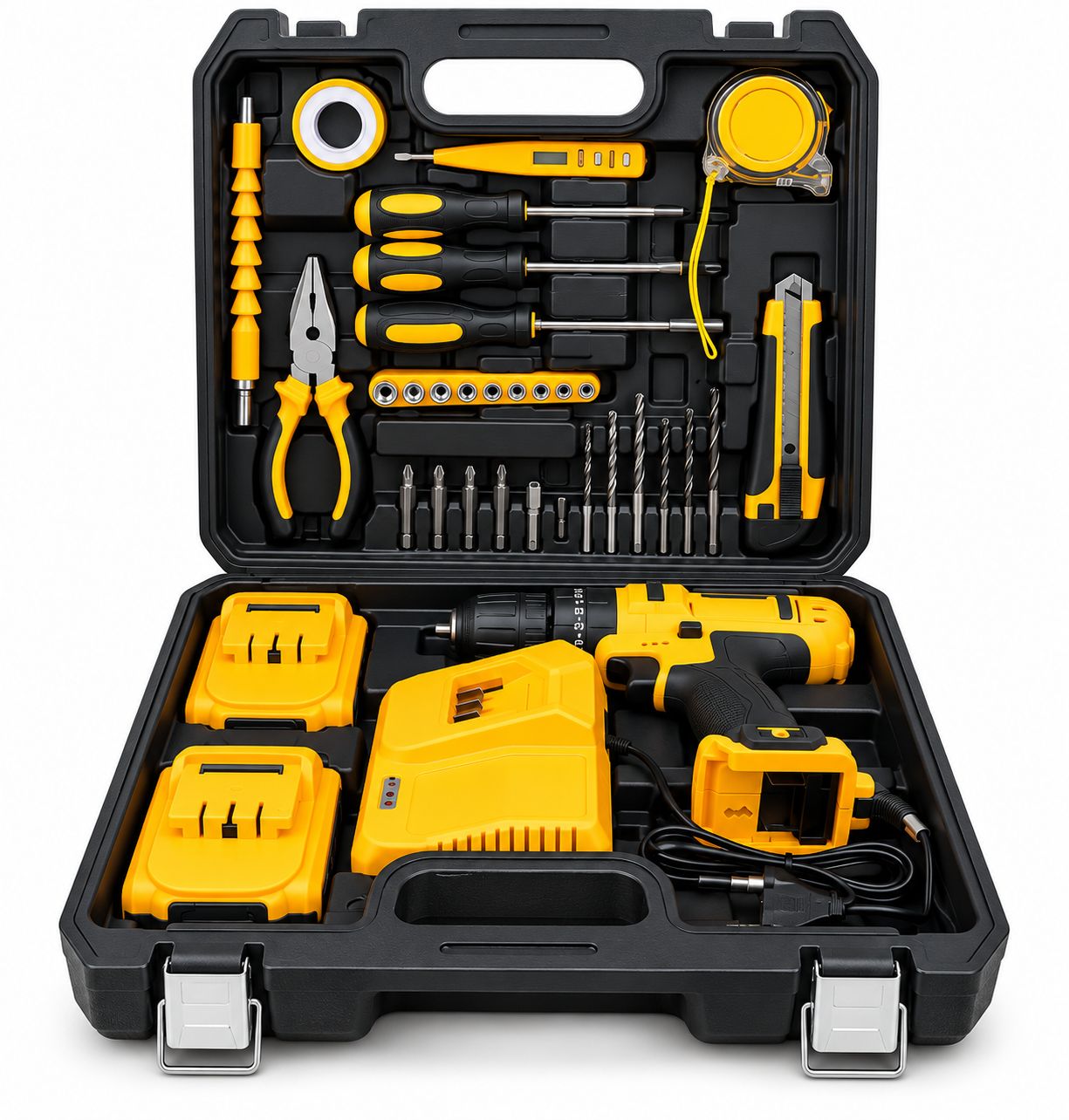 Cordless Drill Machine Tool Kit Set, Professional Power Drill & Screwdriver Set with Drill Bits, Socket Set, Pliers & Portable Carrying Case for Home, DIY & Repair