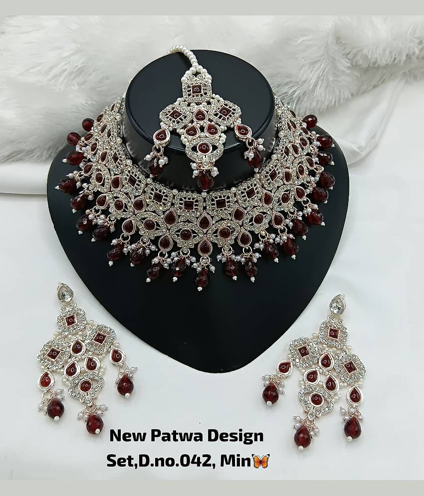 Padmavati Bangles Maroon Alloy Necklace Set ( Pack of 1 )