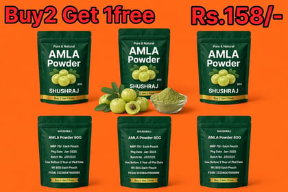 SHUSHRAJ Pure & Natural Amla Powder (80g) - Rich in Vitamin C for Daily Wellness, Immunity & Health Drink | Festival Special: Buy 2 Get 1 Free  