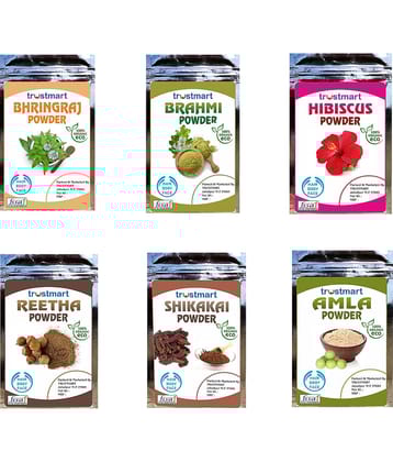 TRUSTMART Amla Reetha Shikakai, Bhringraj, Brahmi and Hibiscus Powder for Hair |Aritha|Ritha|Soapnuts|Indian Gooseberry powder |organic Bhringraj Powder |Hibiscus Powder/gudhal powder/gudhal fool powder|Brahmi Powder(Pack of 6 ,50g each ,Total 300g Pack)