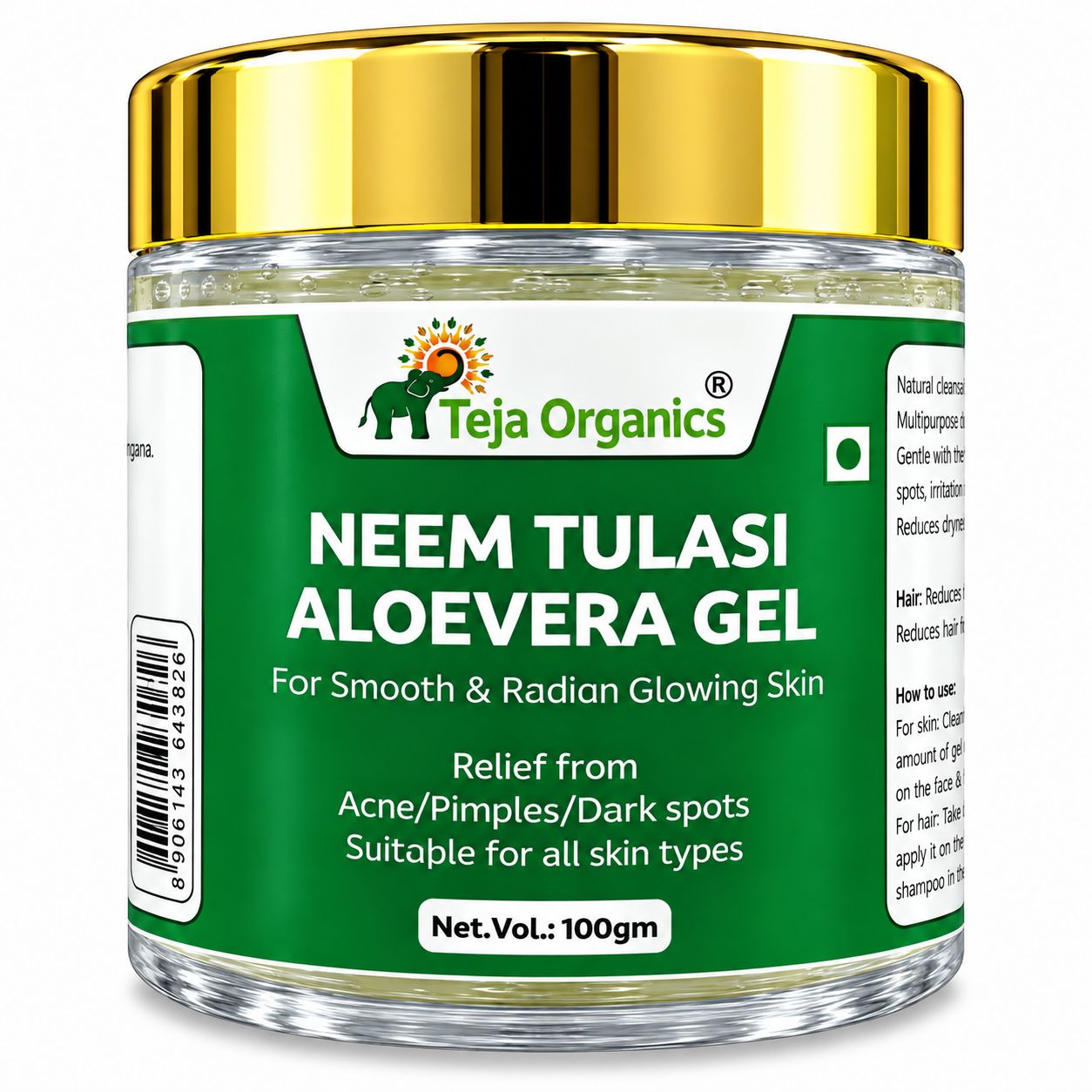 Neem Tulasi Aloe Vera Gel 100g | Anti-Acne & Skin Purifying  | Oil Control, Pimples Care, Scalp Care | Herbal Skin & Hair Gel | No Parabens, No Sulphates