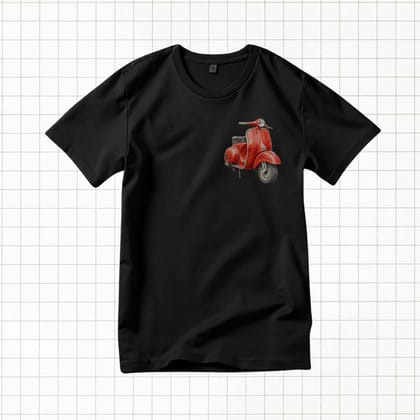 Trishoolin Vintage Red Scooter Theme T-Shirt | Design 20146MB | Cotton Regular Fit | Crew Neck / Round Neck Half Sleeve | Pack of 1