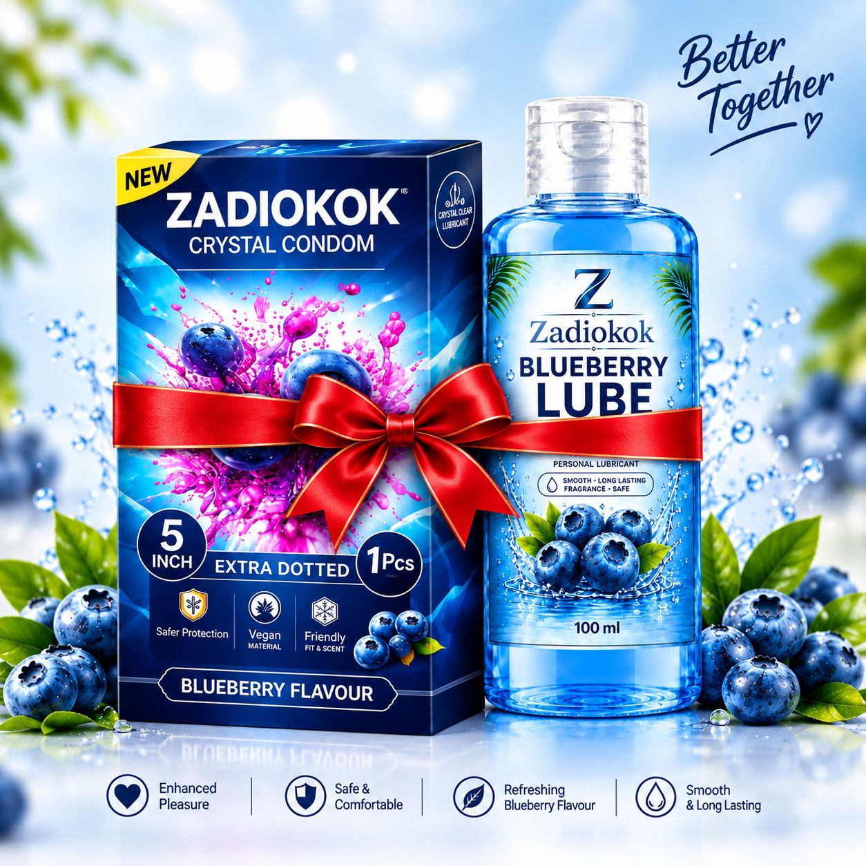 ZADIOKOK 5 Inch Extra Dotted Crystal Condom Reusable Condom with 100 ml Blueberry Lube Combo