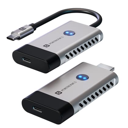 Portronics Sky Cast 4K@50Hz, Type-C Input, Plug & Play, 10m Range, Screen Control & Rotation Button, Simultaneous PD Charging Support, for Transmitting Video & Audio from Laptop/Tablet to TV/Projector/Monitor - Grey