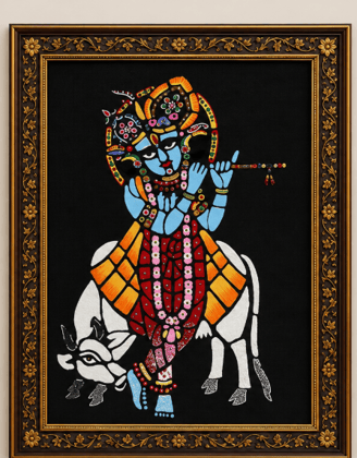 Sanjhi Art Shrinathji Painting in Ornamental Frame