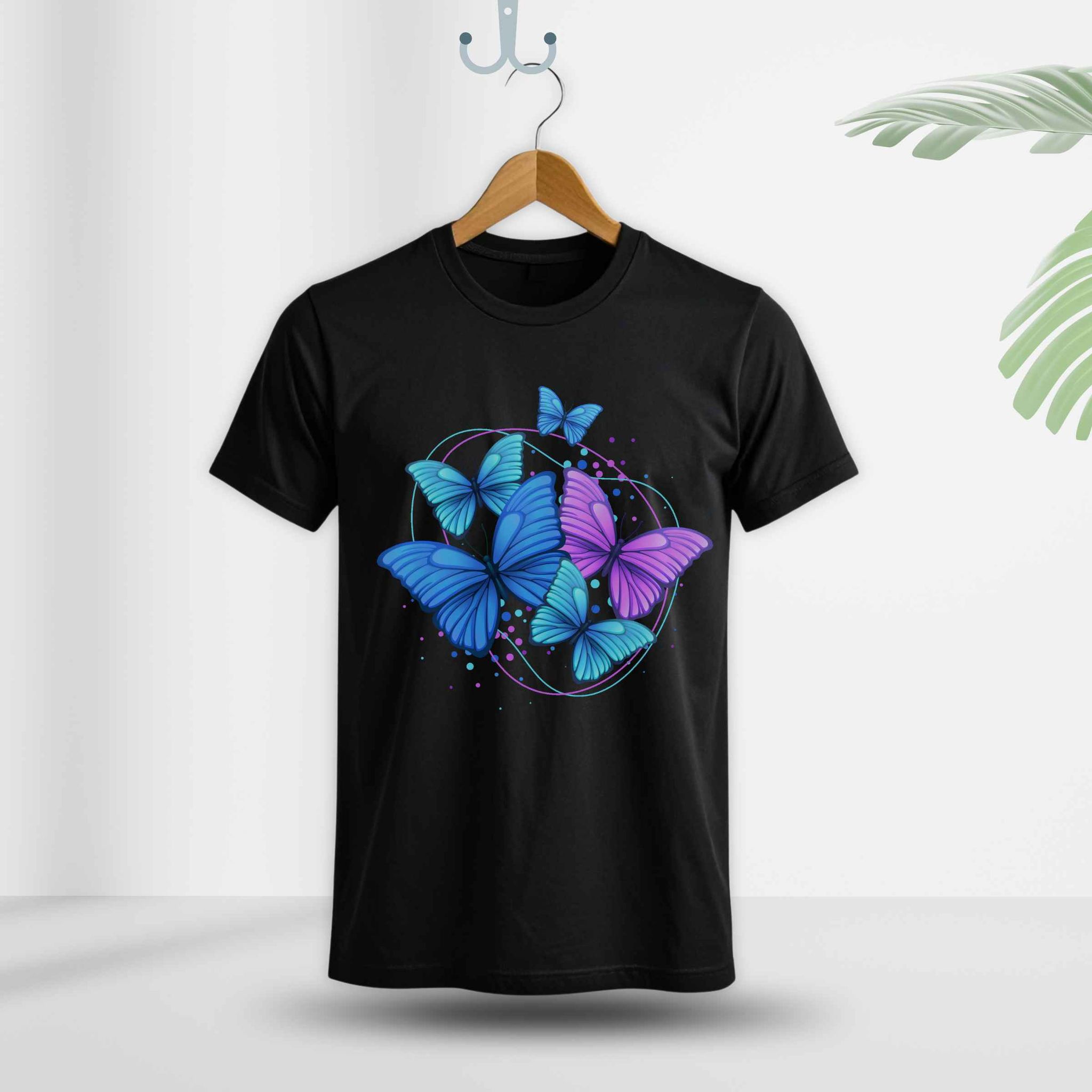 Trishoolin Wings of Color Butterfly Theme T-Shirt | Design 30106MB | Cotton Regular Fit | Crew Neck / Round Neck Half Sleeve | Pack of 1
