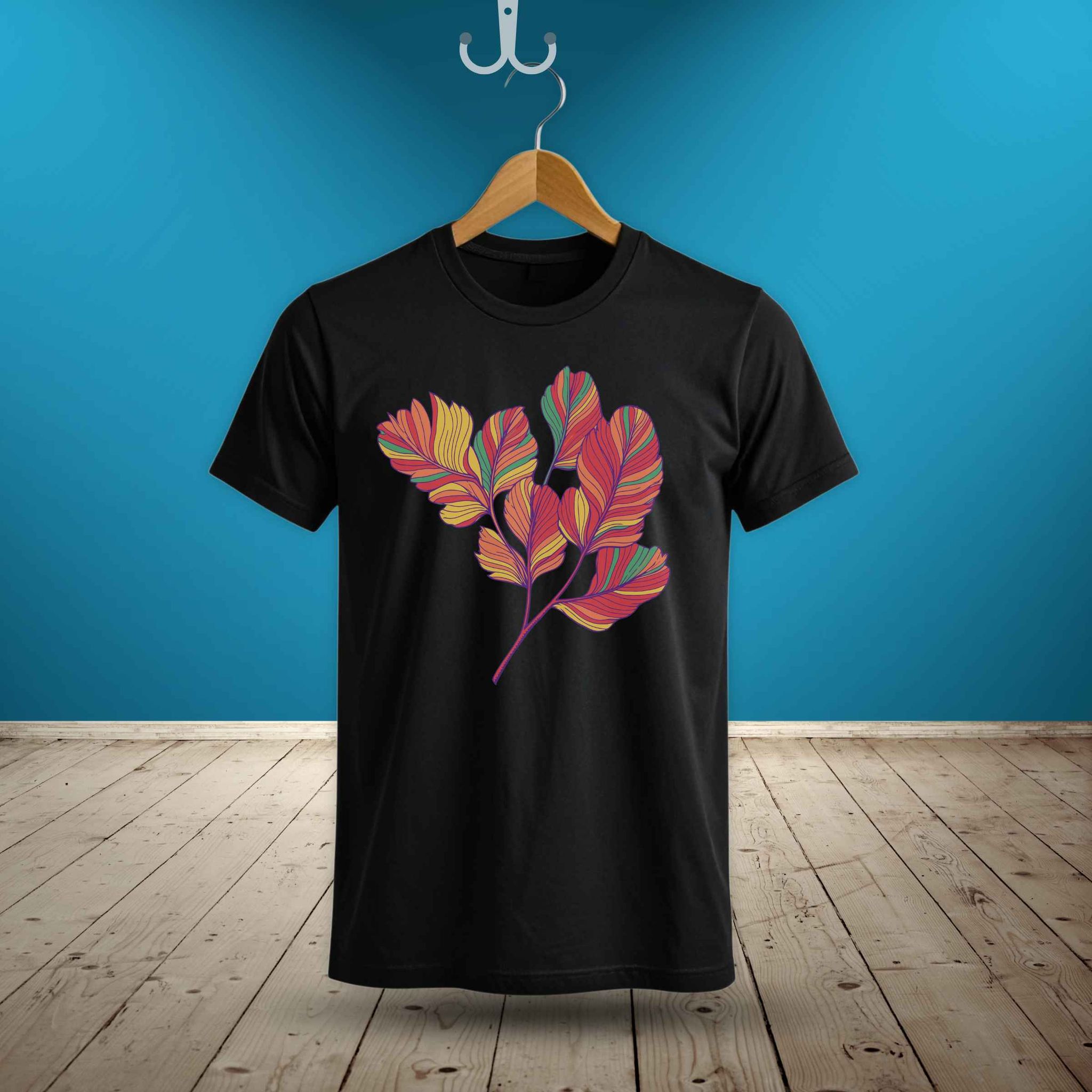 Trishoolin Colorful Botanical Leaves Theme T-Shirt | Design 30162MB | Cotton Regular Fit | Crew Neck / Round Neck Half Sleeve | Pack of 1