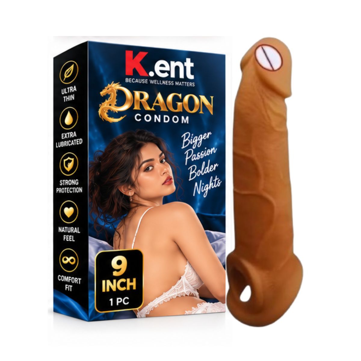 9 Inch Dragon Condom | Silicone Dragon Fantasy Toy | Reusable Adult Novelty | Sculpted Mythical Design | Textured Dragon Accessory