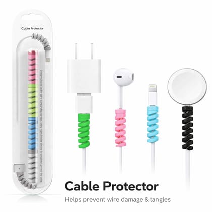 4-in-1 Silicone Cable Protector for Charger & Earphone Cables | Wire Saver & Cable Guard | Anti-Break Cable Protector | Pack of 1 | Random Color