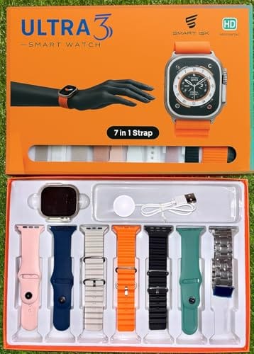 Smart Watch Ultra3 7 in 1 Straps 2.01 Infinite Display BT Calling Sports Mode Fitness 7 Belt for Men & Women Smartwatch