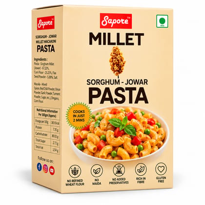 Sapore Sorghum–Jowar Millet Macaroni Pasta | Millet-Based Macaroni | No Maida | Gluten Free | Ready in 2 Minutes