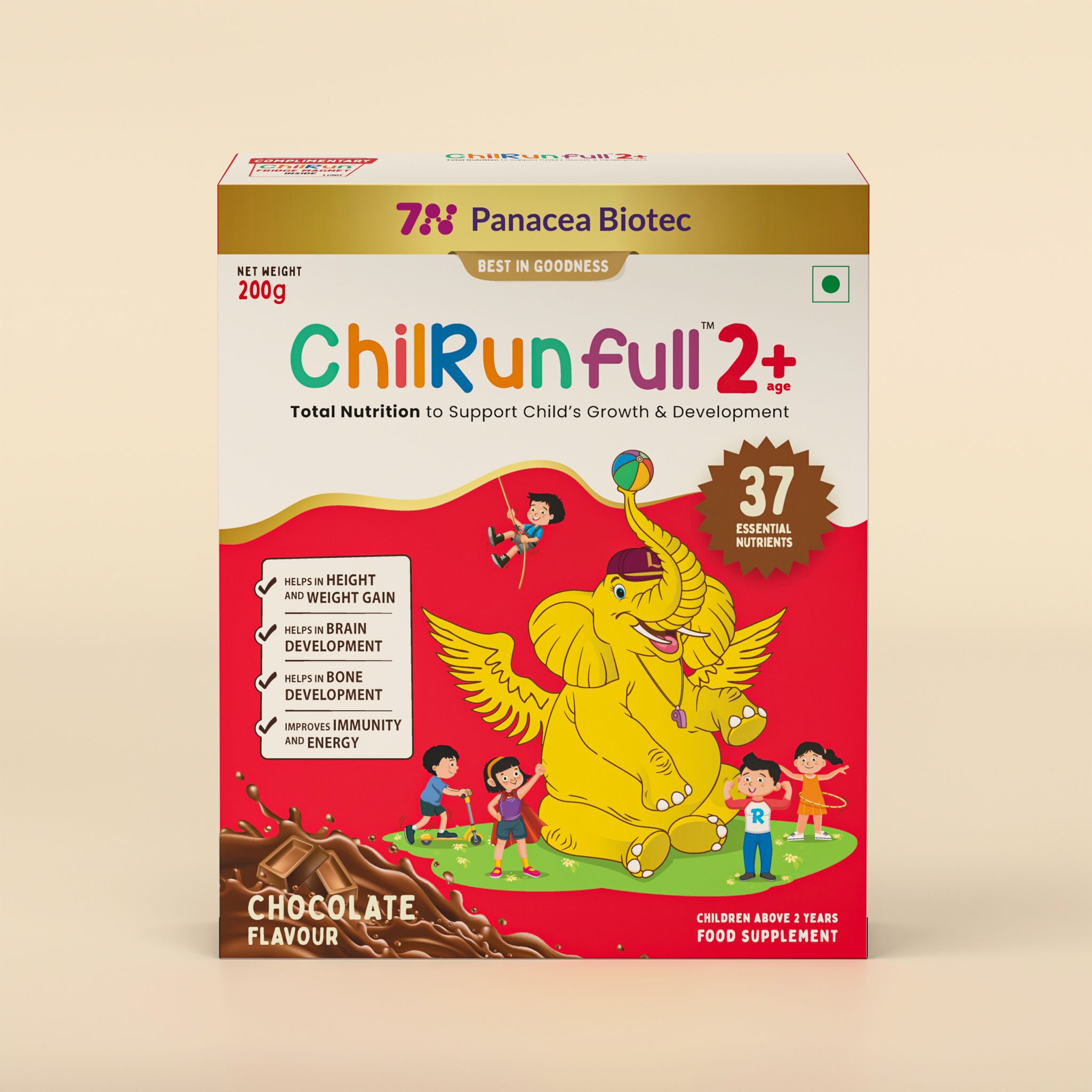 ChilRun Full 2+, Health and Nutrition Drink, Chocolate, 200g, Box. Total Nutrition For Children’s Growth, Supports Weight & Height Gain, Immune Function & Brain Development.
