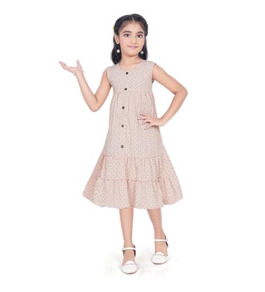 Girl's Slub Printed Sleeve Less Round Neck Dress (Brown, 7-8_Yrs)-PID63810 Girl's Slub Printed Sleeve Less Round Neck Dress (Brown, 7-8_Yrs)-PID63810