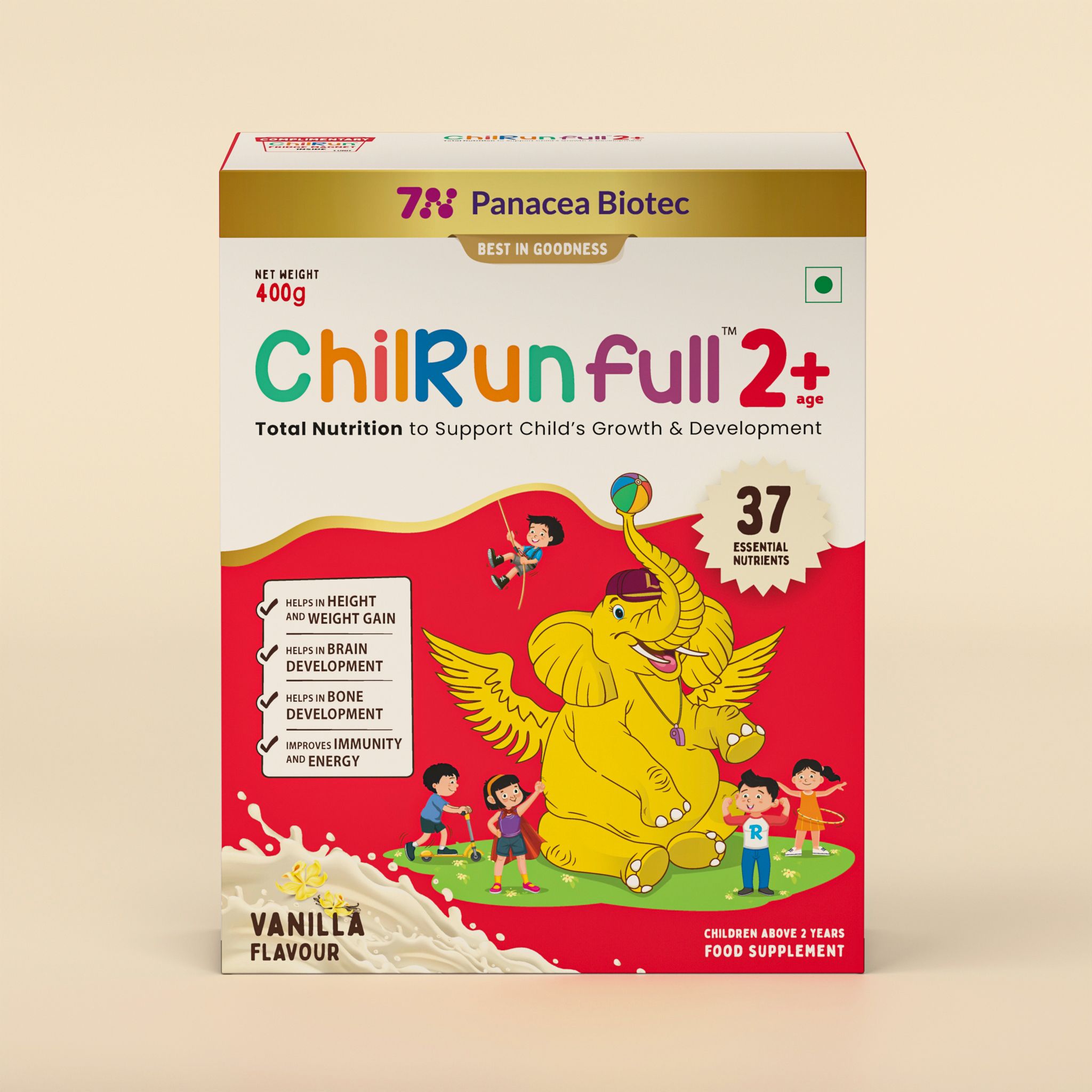 ChilRun Full 2+, Health and Nutrition Drink, Vanilla, 400g, Box. Total Nutrition For Children’s Growth, Supports Weight & Height Gain, Immune Function & Brain Development.