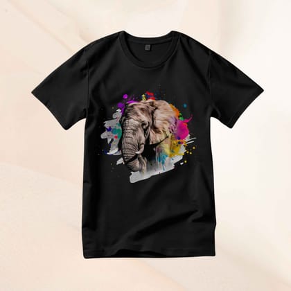 Trishoolin Color Splash Elephant Theme T-Shirt | Design 80116MB | Cotton Regular Fit | Crew Neck / Round Neck Half Sleeve | Pack of 1