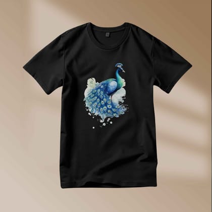 Trishoolin Majestic Peacock Theme T-Shirt | Design 80120MB | Cotton Regular Fit | Crew Neck / Round Neck Half Sleeve | Pack of 1