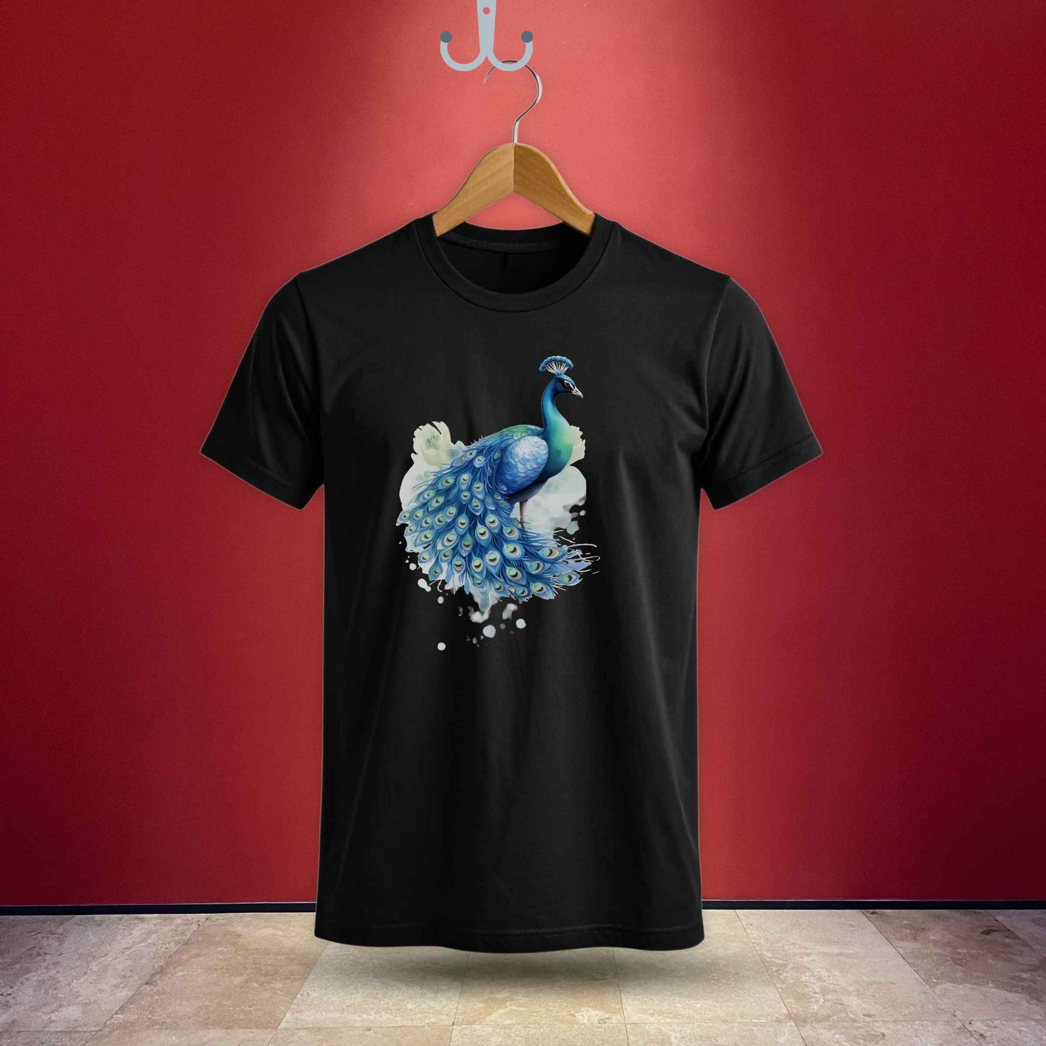 Trishoolin Majestic Peacock Theme T-Shirt | Design 80120MB | Cotton Regular Fit | Crew Neck / Round Neck Half Sleeve | Pack of 1