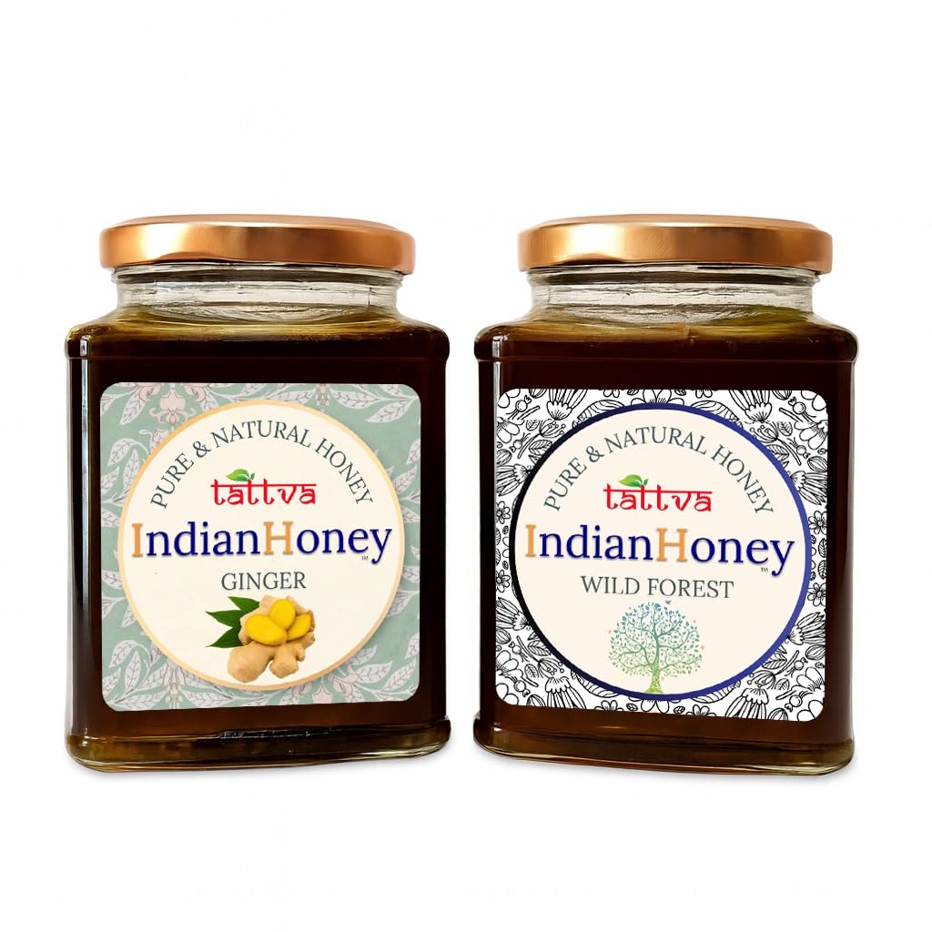 IndianHoney Wild Forest & Ginger Honey Combo (Pack of 2) | Pure & Natural | 1kg (500g Each) | Unprocessed & Unfiltered Natural Sweetener