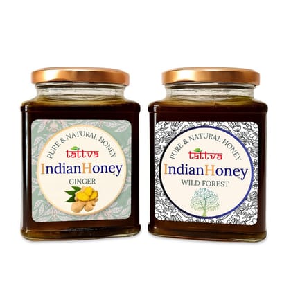 IndianHoney Wild Forest & Ginger Honey Combo (Pack of 2) | Pure & Natural | 1kg (500g Each) | Unprocessed & Unfiltered Natural Sweetener