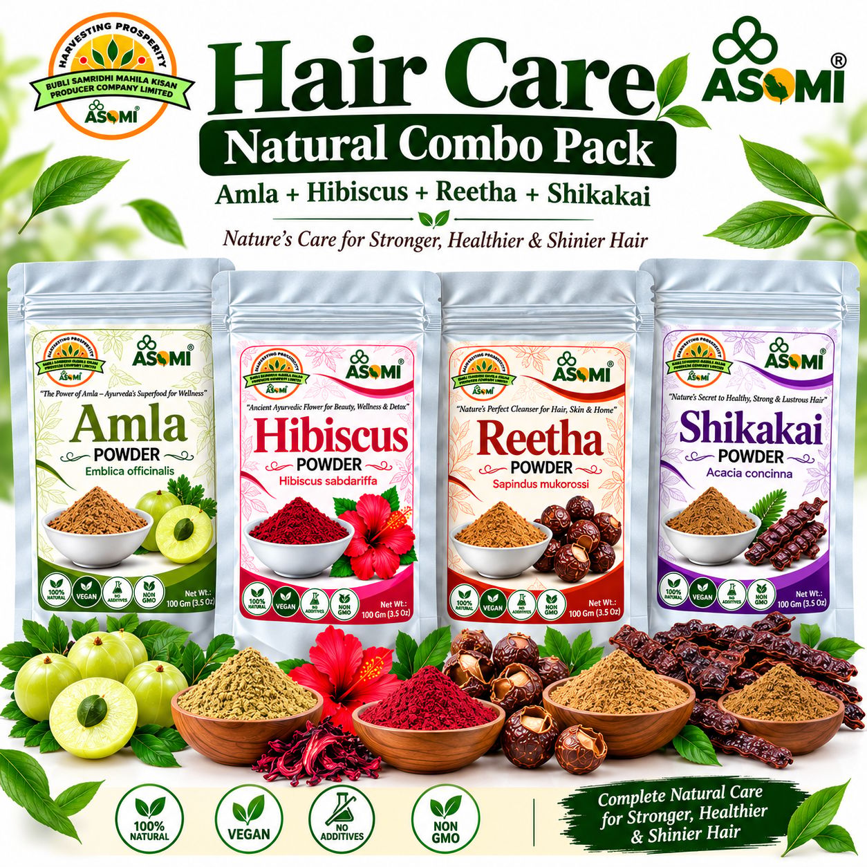 Hair Care Natural Combo Pack (Amla + Hibiscus + Reetha + Shikakai)