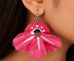 Handmade Pink Flower Fabric Earrings with White Detailing Handmade Pink Flower Fabric Earrings with White Detailing
