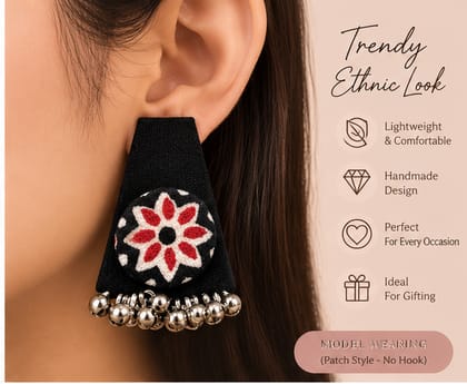 Black Fabric Floral Patch Earrings for Women | Handmade Ethnic Design Black Fabric Floral Patch Earrings for Women | Handmade Ethnic Design
