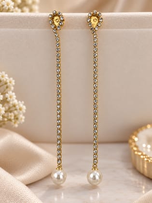 Elegant Gold-Tone Chain Drop Earrings for Women | Pearl Hanging Design Elegant Gold-Tone Chain Drop Earrings for Women | Pearl Hanging Design
