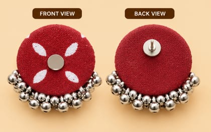 Red Handmade Fabric Earrings for Women | Round Floral Design with Silver Beads Red Handmade Fabric Earrings for Women | Round Floral Design with Silver Beads