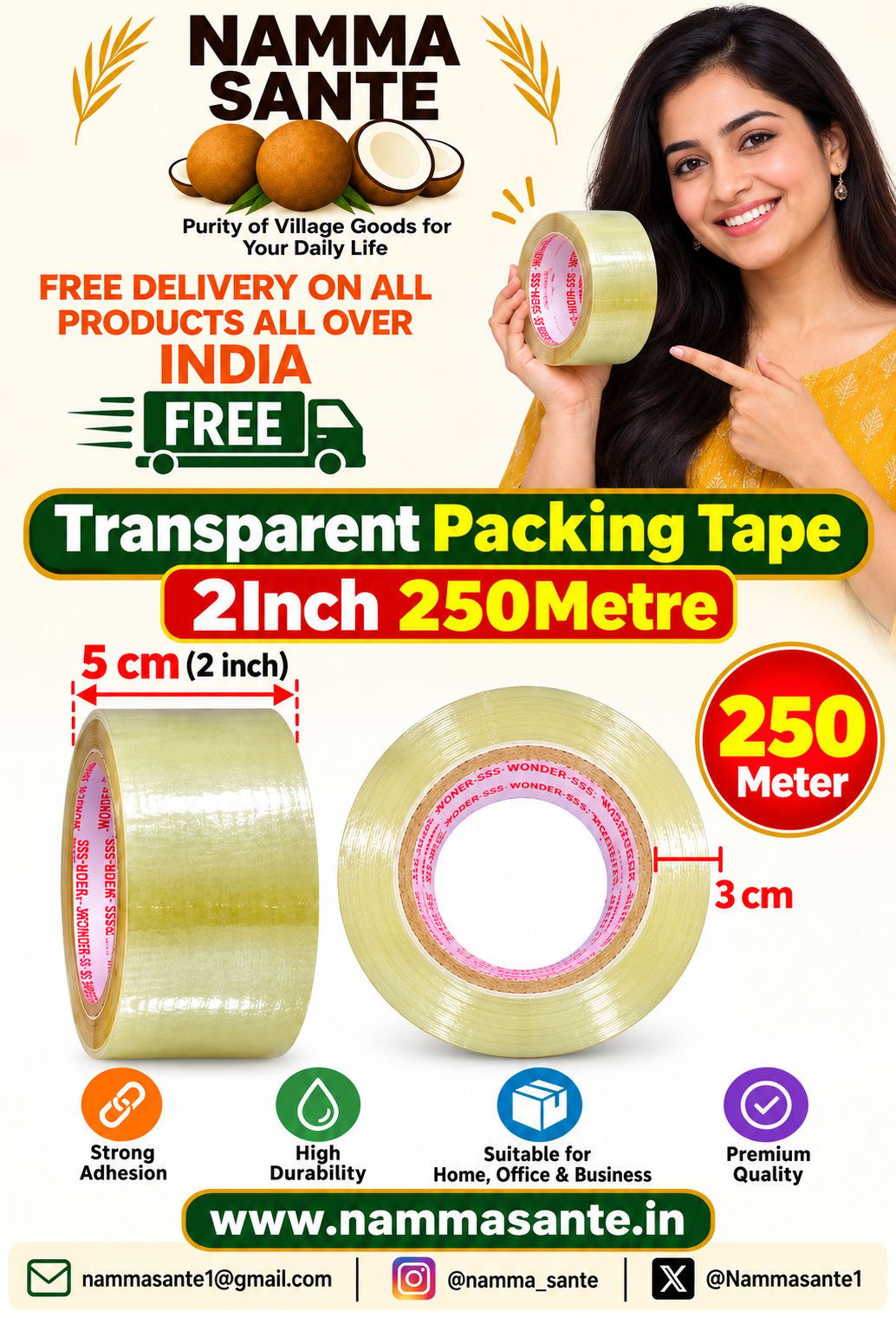 Transparent Packing Tape 2inch 250Metre 3cm | BOPP Packing Tape 2inch 250Metre 3cm | Clear Adhesive Tape 2inch 250Metre 3cm | Parcel Packing Tape 2inch 250Metre 3cm | Self Adhesive Packing Tape 2inch 250Metre 3cm