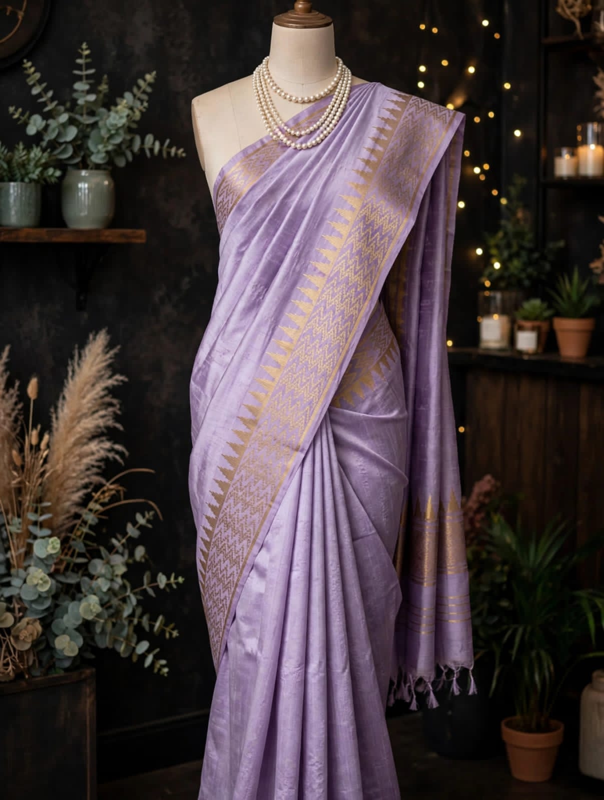Kota Viscose Semi Raw Silk Saree with Golden Zari Mangalgiri Border