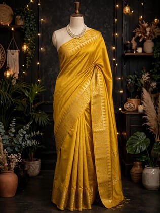 Kota Viscose Semi Raw Silk Saree with Golden Zari Mangalgiri Border