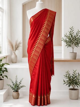 Kota Viscose Semi Raw Silk Saree with Golden Zari Mangalgiri Border