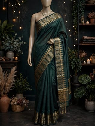 Kota Viscose Semi Raw Silk Saree with Golden Zari Mangalgiri Border