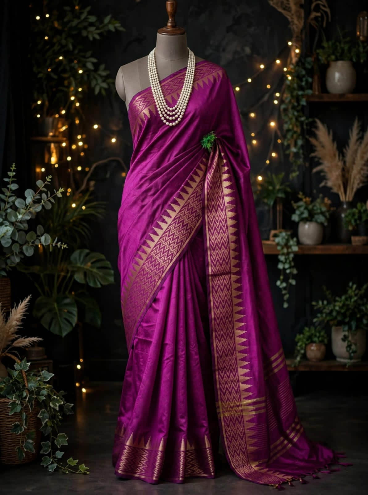 Kota Viscose Semi Raw Silk Saree with Golden Zari Mangalgiri Border