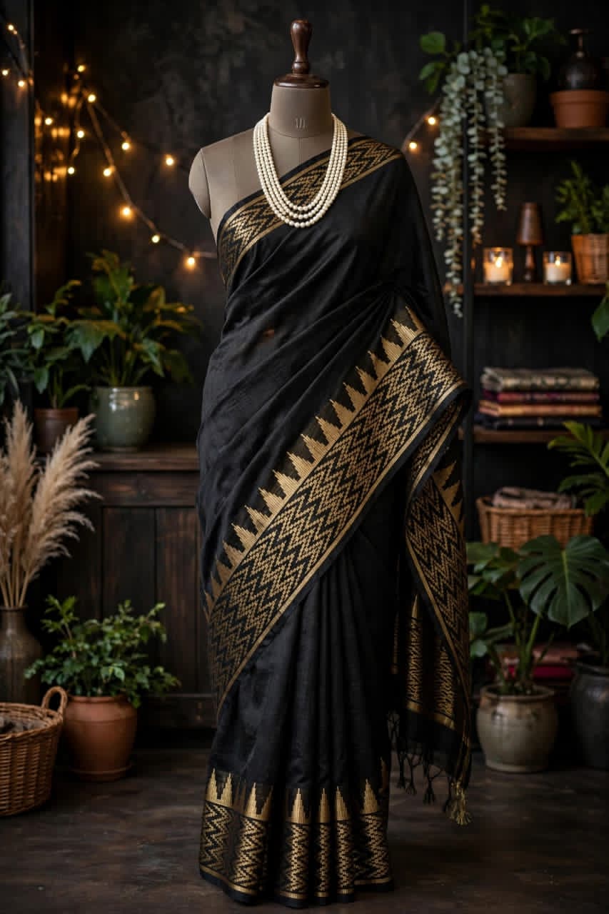 Kota Viscose Semi Raw Silk Saree with Golden Zari Mangalgiri Border