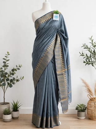 Kota Viscose Semi Raw Silk Saree with Golden Zari Mangalgiri Border