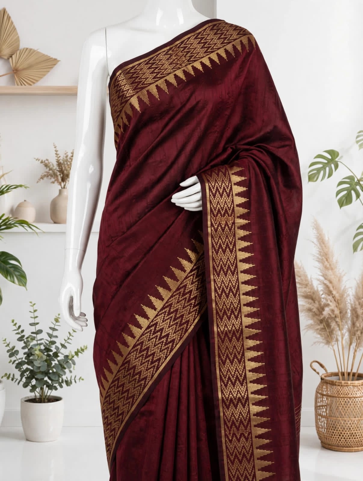 Kota Viscose Semi Raw Silk Saree with Golden Zari Mangalgiri Border