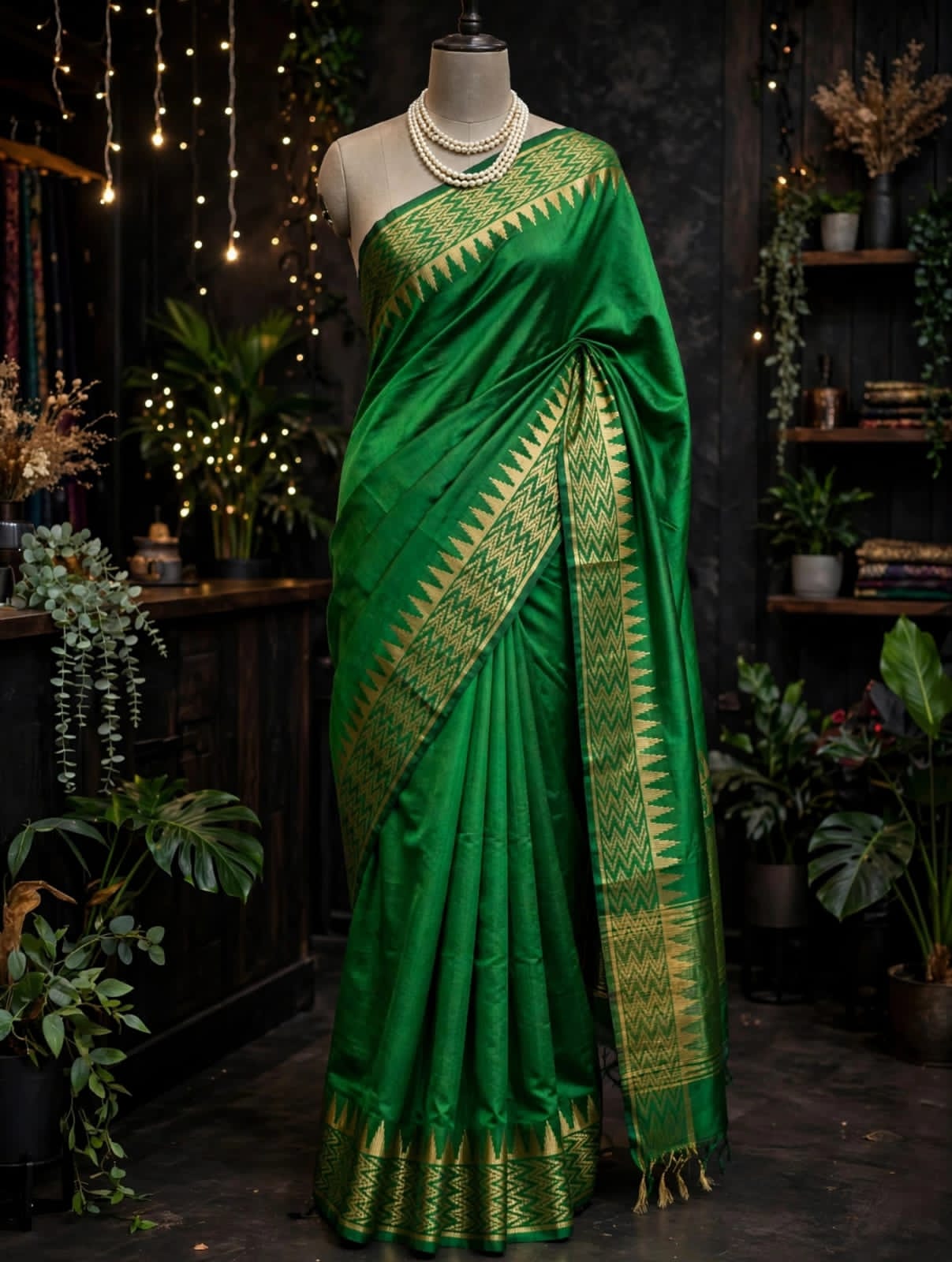 Kota Viscose Semi Raw Silk Saree with Golden Zari Mangalgiri Border
